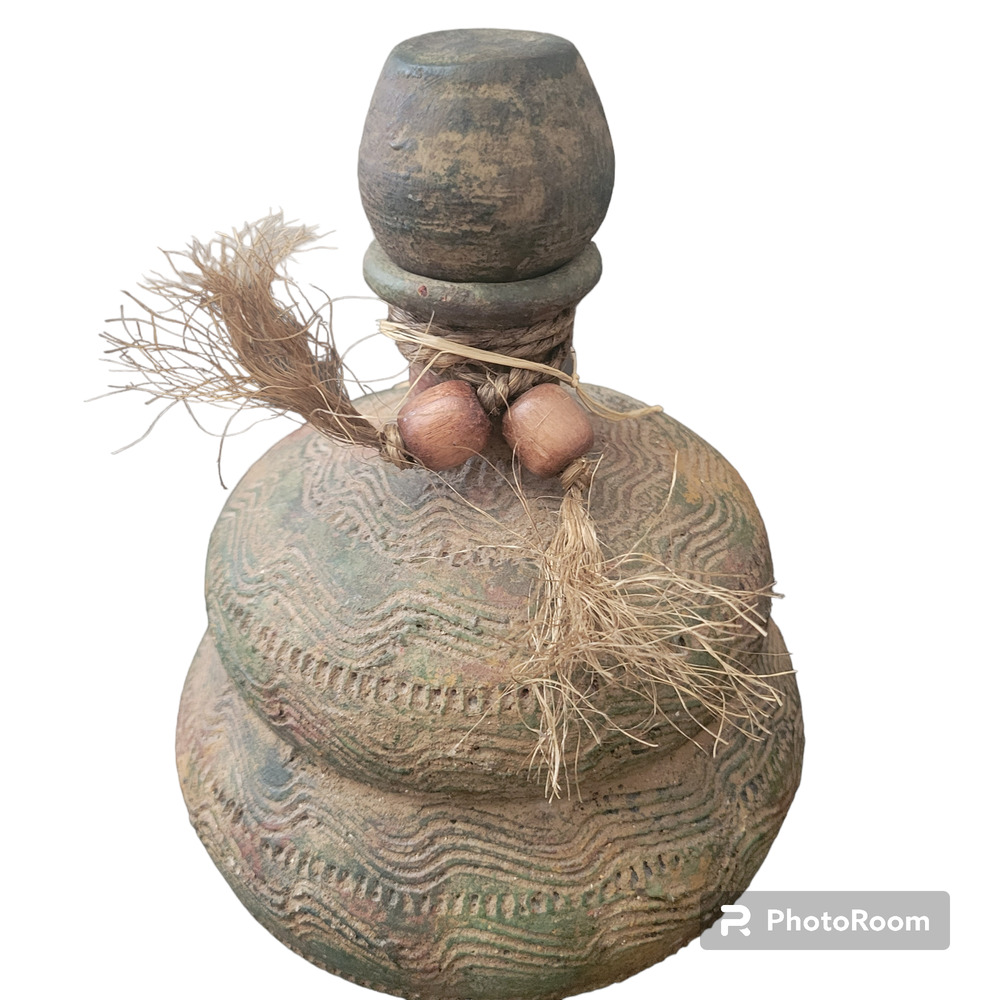 Vintage Mexican Terra Cotta Pottery Rustic Clay Jug Earthenware Folk Art Vessel
